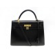 SAC A MAIN HERMES KELLY 32 SELLIER EN CUIR BOX NOIR BANDOULIERE HAND BAG PURSE