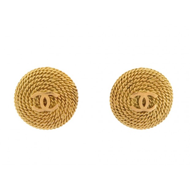 VINTAGE BOUCLES D'OREILLES CHANEL 1995 LOGO CC EN METAL DORE GOLDEN EARRINGS