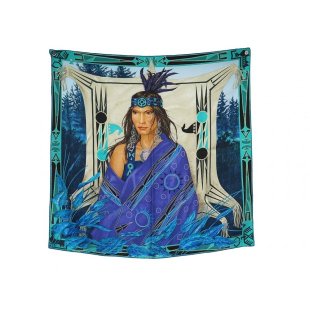 FOULARD HERMES WA KO-NI ANTOINE TZAPOFF CARRE 90 SOIE BLEUE BLUE SILK SCARF RARE