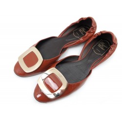 CHAUSSURES ROGER VIVIER CHIPS 39 BALLERINES EN CUIR VERNI MARRON SHOES 590€