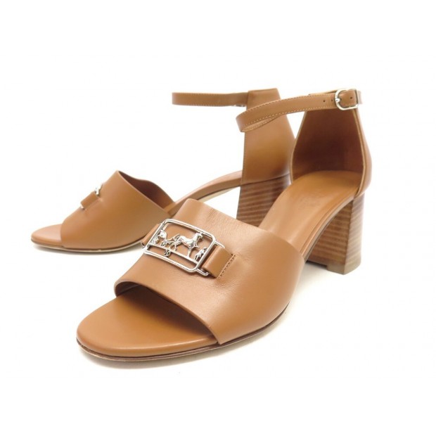 CHAUSSURES HERMES VIAGGIO 192184Z SANDALES EN CUIR GOLD 38 SAC BOITE SHOES 790€