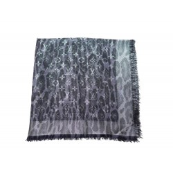 NEUF CHALE LOUIS VUITTON MONOGRAM SHINE M70796 EN SOIE BLEU MARINE SHAWL 550€