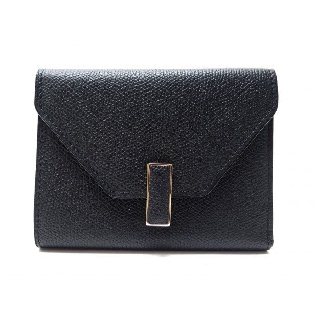 NEUF PORTE MONNAIE VALEXTRA ISIDE CUIR GRAINE NOIR WALLET BLACK COIN PURSE 790€