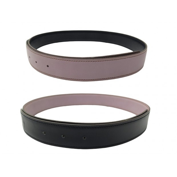 LIEN DE CEINTURE HERMES CUIR REVERSIBLE 32MM T80 87 NOIR ROSE LEATHER BELT 405€