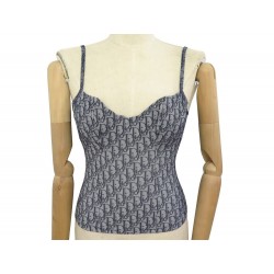 NEUF TOP CHRISTIAN DIOR BUSTIER EN TOILE OBLIQUE BLEUE TOUR 85 34 XS NEW TSHIRT