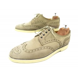 CHAUSSURES HERMES AFTER DERBY 42 CUIR NUBUCK GRIS BOUT FLEURI BOITE SHOES 725€