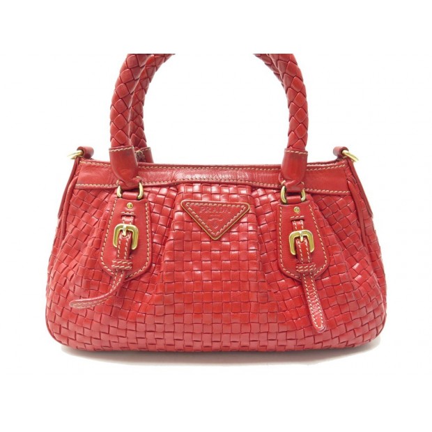 SAC A MAIN PRADA 25 CM EN CUIR TRESSE ROUGE RED BRAIDED LEATHER HAND BAG 1200€