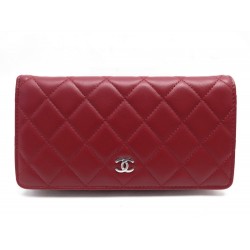 NEUF PORTEFEUILLE CHANEL A RABAT CLASSIQUE LOGO CC CUIR ROUGE NEW WALLET 1250€