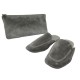 CHAUSSURES HERMES JOURNEY 42 CHAUSSONS DAIM GRIS + SAC TROUSSE SLIPPERS 950€