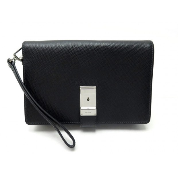 NEUF POCHETTE PRADA CUIR SAFIANO 2VF015 NEW BLACK LEATHER POUCH CLUTH BAG 1200€