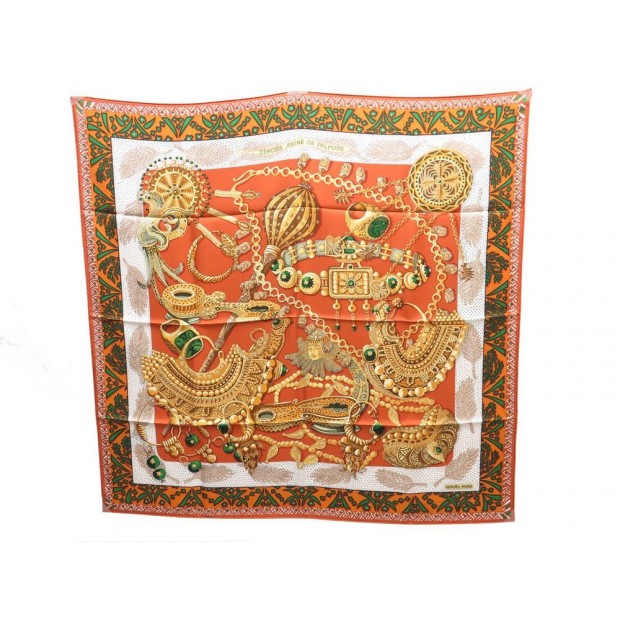 NEUF FOULARD HERMES ZENOBIE REINE DE PALMYRE CARRE EN SOIE ORANGE BOITE SCARF