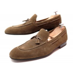 CHAUSSURES HERMES 41 MOCASSINS A PAMPILLE DAIM MARRON + BOITE LOAFERS SHOES 675€