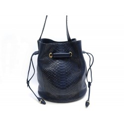 SAC A MAIN LANCEL LE HUIT GM SEAU CUIR PYTHON BLEU MARINE HAND BAG PURSE 1590€