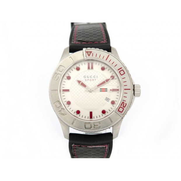 MONTRE GUCCI G TIMELESS SPORT 126.2 QUARTZ 44 MM ACIER ET CUIR STEEL WATCH 815€