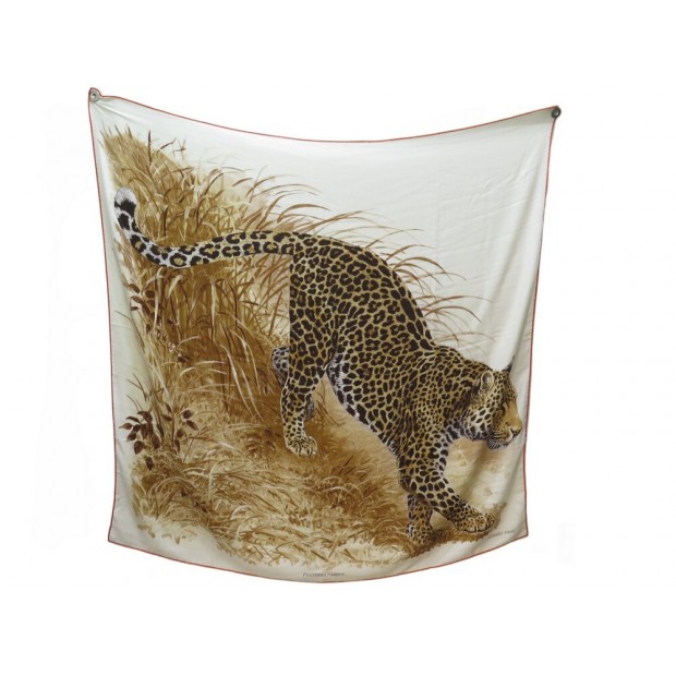 CHALE HERMES PANTHERA PARDUS 140 CACHEMIRE ET SOIE ECRU SCARF SHAWL 1110€