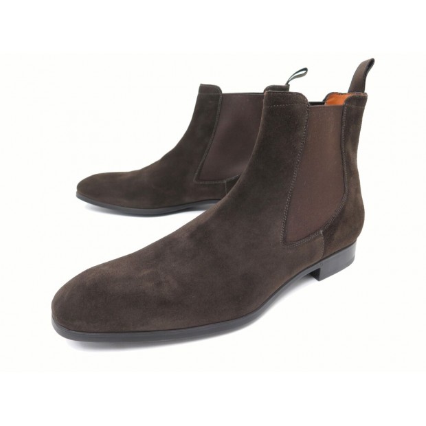 NEUF CHAUSSURES SANTONI 13414 CHELSEA 9.5 IT 44.5 FR BOTTINES DAIM BOOTS 770€