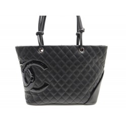 SAC A MAIN CHANEL SHOPPING CAMBON CABAS EN CUIR MATELASSE NOIR TOTE BAG 3400€