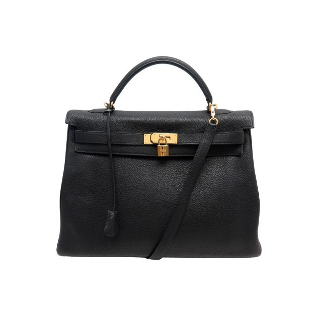 SAC A MAIN HERMES KELLY 40 EN CUIR TOGO NOIR BANDOULIERE LEATHER HAND BAG PURSE