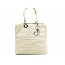 SAC A MAIN CHRISTIAN DIOR LADY DIOR SOUPLE 27 CM CUIR ECRU HAND BAG PURSE 3200€