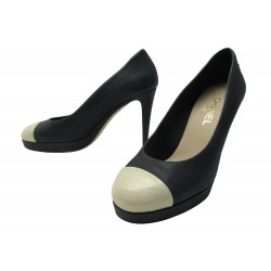 CHAUSSURES CHANEL ESCARPINS EN CUIR BICOLORE 40 G30389 NOIR & BEIGE SHOES 810€