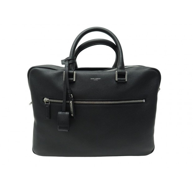 SACOCHE SAINT LAURENT PORTE DOCUMENTS 480586 CUIR NOIR BRIEFCASE HAND BAG 1790€