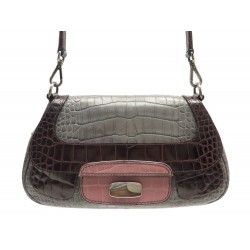 SAC A MAIN PRADA BAGUETTE CUIR CROCODILE GRIS VIOLET ROSE HAND BAG PURSE 7000€