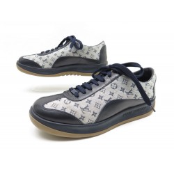 CHAUSSURES LOUIS VUITTON 39 BASKETS MINI LIN TOILE & CUIR BLEU SHOES 450€