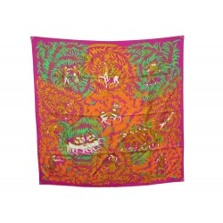 NEUF FOULARD HERMES LA PROMENADE DE PLATON FAIVRE CARRE EN SOIE ROSE SCARF 350€