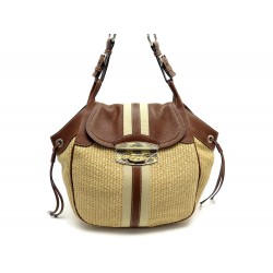 SAC A MAIN PRADA BESACE EN RAPHIA FERMOIR CUIR LEZARD BANDOULIERE HAND BAG 2500€