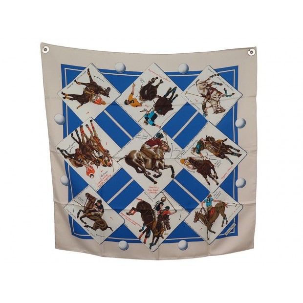 VINTAGE FOULARD HERMES MONDE DU POLO CUP PALM BEACH CRISSEY SOIE SILK SCARF 460€