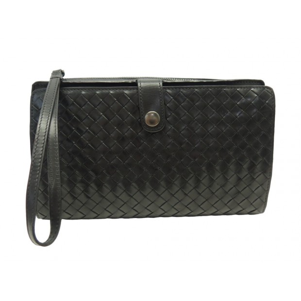 POCHETTE BOTTEGA VENETA CUIR INTRECCIATO NOIR PORTEFEUILLE WALLET POUCH 895€