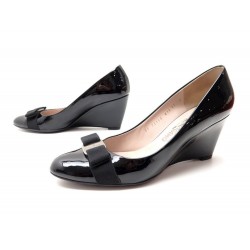 CHAUSSURES SALVATORE FERRAGAMO FLO 11 41.5 ESCARPINS COMPENSEES CUIR VERNI 575€