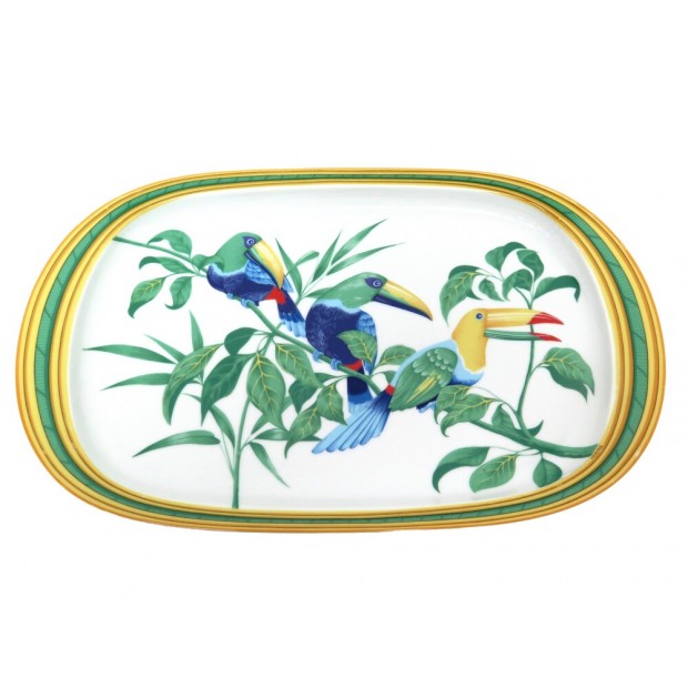 PLAT A POISSON HERMES TOUCANS EN PORCELAINE DE LIMOGES BLANCHE WHITE DISH 367€