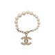 NEUF BRACELET CHANEL INTERLOCKING LOGO CC PERLES T 17-20 METAL DORE STRAP 680€