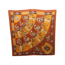 FOULARD HERMES CLIQUETIS JULIA ABADIE CARRE EN SOIE MARRON BROWN SILK SCARF 350€