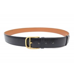 CEINTURE HERMES ROMAIN H010444CP89085 T90 CUIR BOX NOIR ET BOUCLE DORE BELT 710€