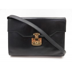 VINTAGE SAC A MAIN GUCCI 004-33 BANDOULIERE EN CUIR NOIR & DORE HAND BAG CLUTCH