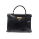 VINTAGE SAC A MAIN HERMES KELLY 35 RETOURNE 1969 EN CUIR BOX NOIR BLACK HAND BAG