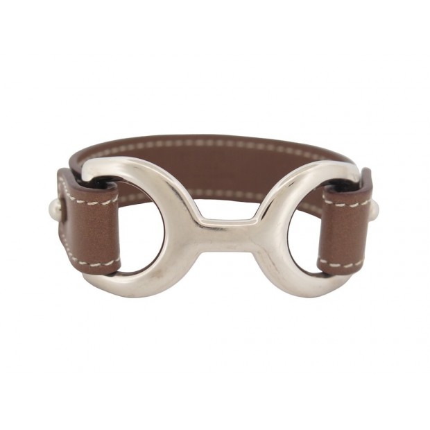 BRACELET HERMES PAVANE MORS TAILLE 19 EN CUIR MARRON LEATHER BANGLE 495€