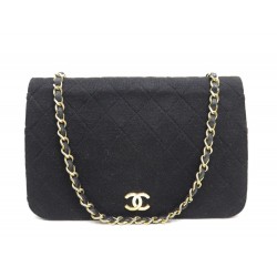 VINTAGE SAC A MAIN CHANEL TIMELESS POCHETTE 24 CM JERSEY NOIR PURSE 2000€