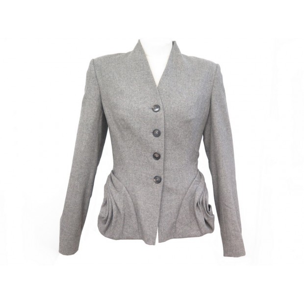 NEUF VESTE CHRISTIAN DIOR BAR PLISSEE M 40 LAINE ANGORA GRIS WOOL JACKET 5000€