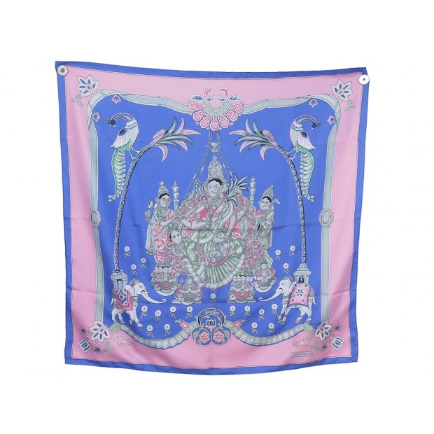 FOULARD HERMES INDIA PAR CATY LATHAM EN SOIE ROSE CARRE 90 PINK SILK SCARF 460€