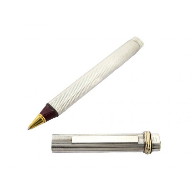 VINTAGE STYLO A BILLE MUST DE CARTIER TRINITY PLAQUE ARGENT 3 ORS BALL PEN 370€