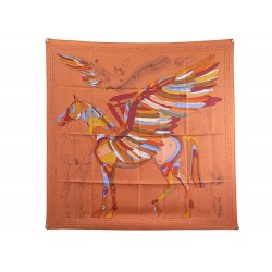 NEUF FOULARD LE PEGASE D'HERMES CARRE SOIE ORANGE RENONCIAT NEW SILK SCARF 460€