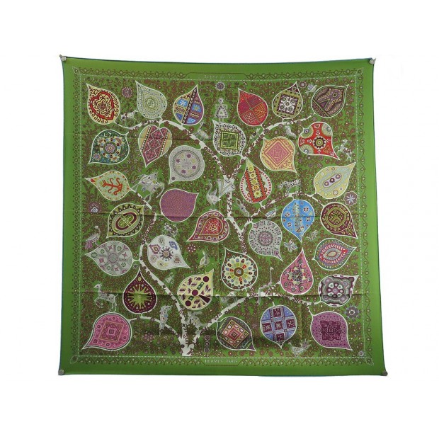 NEUF FOULARD HERMES L'ARBRE DE VIE PAR CHRISTINE HENRY CARRE 90 SOIE SCARF 460€