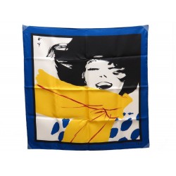 NEUF FOULARD CHRISTIAN DIOR CARRE 55 CM EN SOIE BLEU & JAUNE SILK SCARF 170€