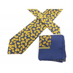 CRAVATE & FOULARD GAVOCHE HERMES POTIRONS SOIE BLEU + BOITE SILK SCARF TIE 325€