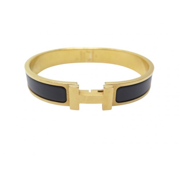 BRACELET HERMES CLIC HH H703203FM01 T 22 EMAIL NOIR MAT METAL DORE BANGLE 615€