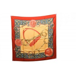 NEUF FOULARD CELINE MORS & ETRIER CARRE 90 CM EN SOIE ROUGE RED SILK SCARF 380€