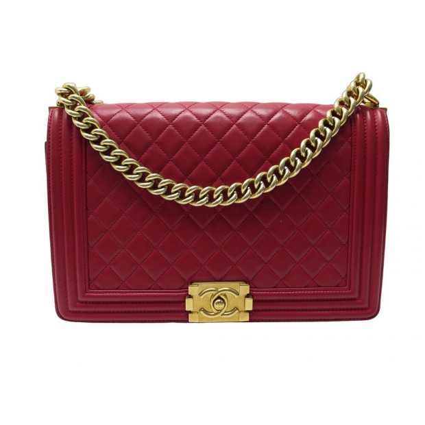 SAC A MAIN CHANEL GRAND BOY CUIR MATELASSE ROUGE BANDOULIERE HANDBAG PURSE 6700€